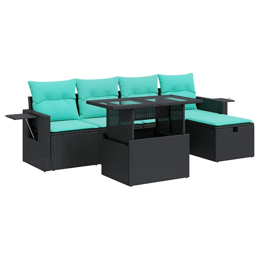 Salon de jardin avec coussins 6 pcs gris résine tressée acacia - 2