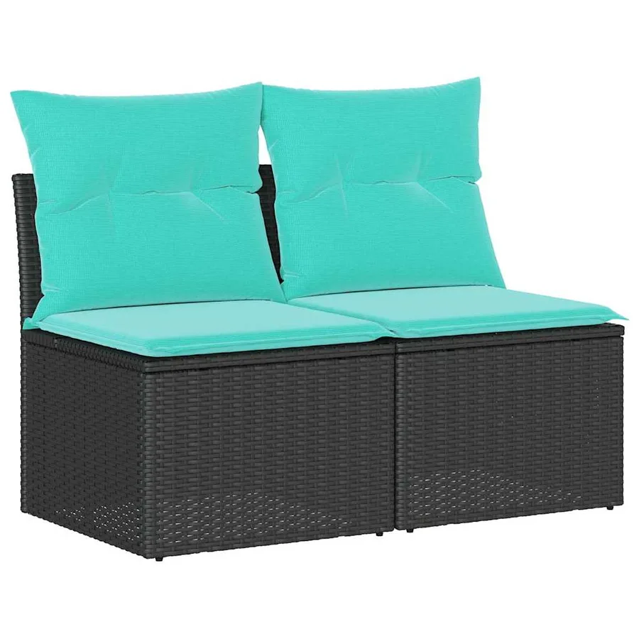 Salon de jardin avec coussins 2 pcs noir résine tressée acacia - 2