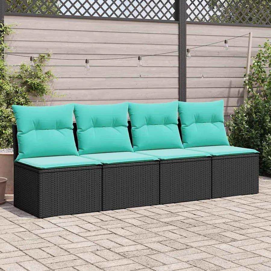 Salon de jardin avec coussins 2 pcs noir résine tressée acacia - 3