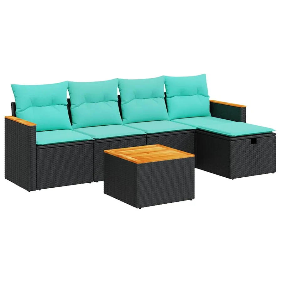 Salon de jardin 6 pcs avec coussins noir résine tressée - 2