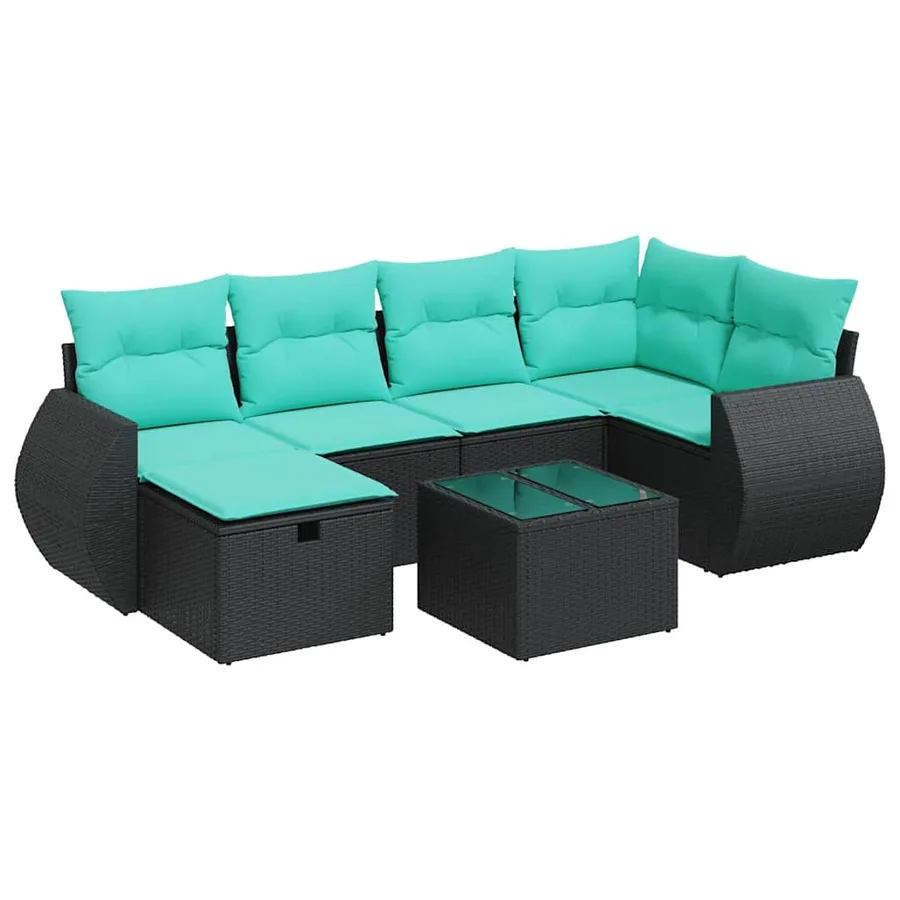 Salon de jardin 7 pcs avec coussins noir résine tressée 55 x 62 x 69 cm - 60,8 kg - 2