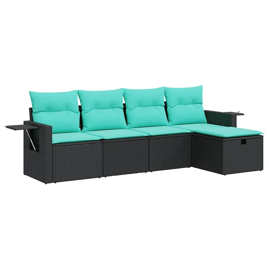 Salon de jardin 5 pcs avec coussins noir résine tressée - 2