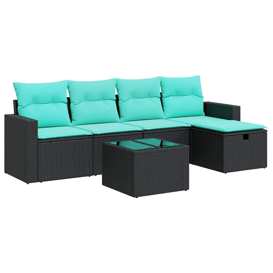 Salon de jardin 6 pcs avec coussins noir résine tressée - 2
