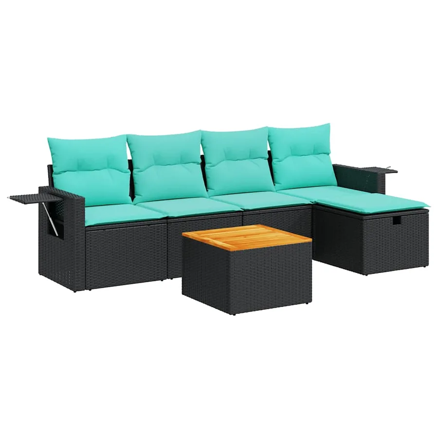 Salon de jardin 6 pcs avec coussins noir résine tressée - 2