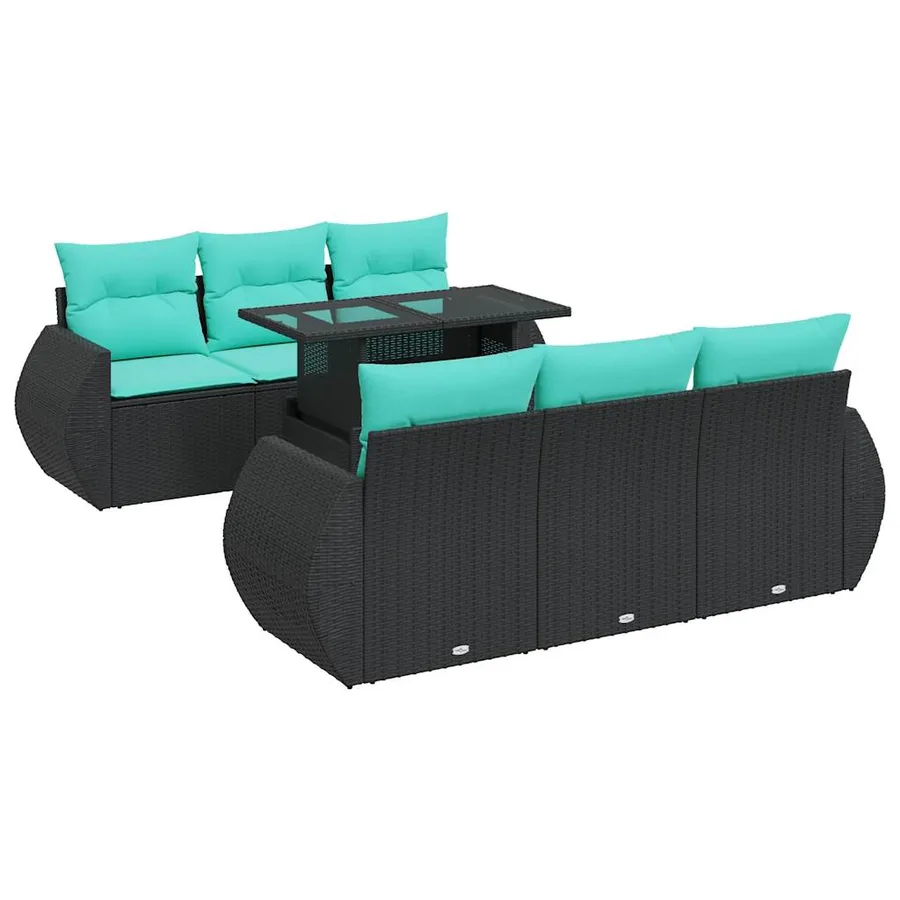 Salon de jardin avec coussins 7 pcs noir résine tressée acacia - 2