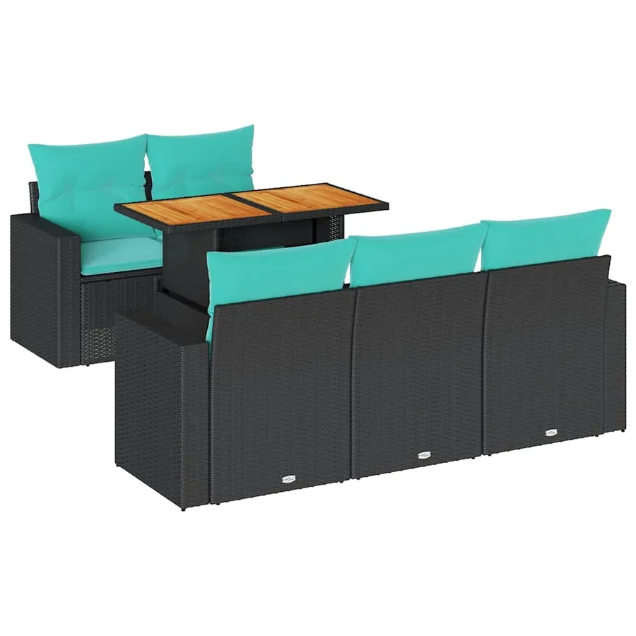 Salon de jardin 6 pcs avec coussins noir résine tressée - 2