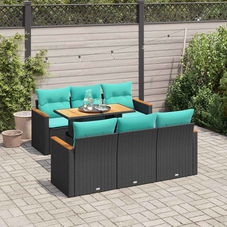 Salon de jardin 7 pcs avec coussins noir résine tressée 55 x 62 x 69 cm - 68,4 kg