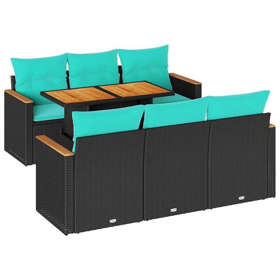 Salon de jardin 7 pcs avec coussins noir résine tressée 55 x 62 x 69 cm - 68,4 kg - 2