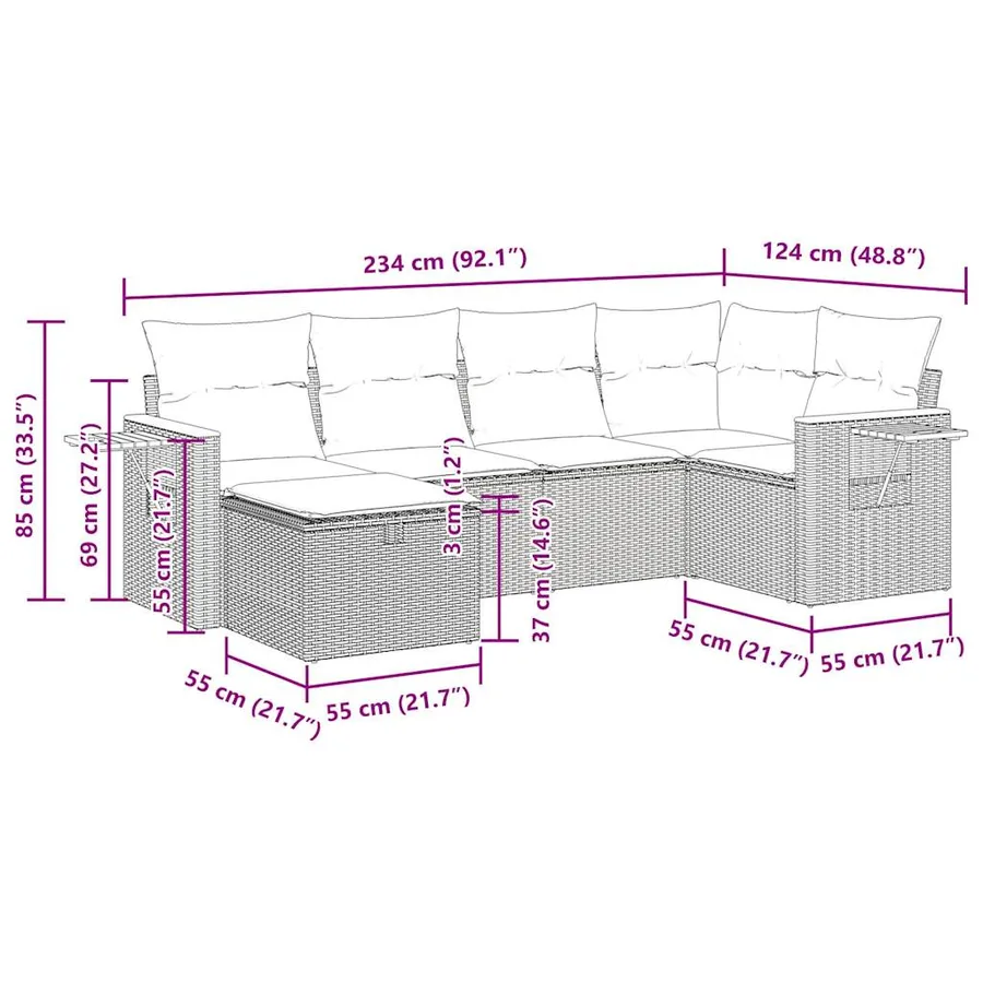 Salon de jardin 6 pcs avec coussins noir résine tressée - 16