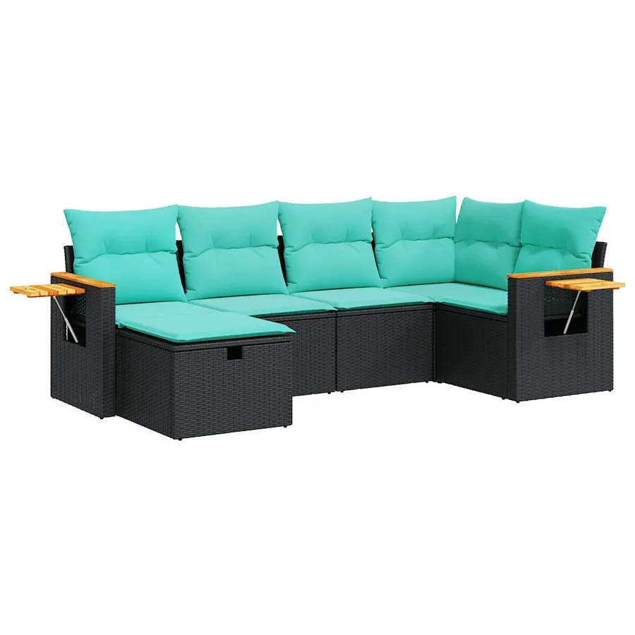Salon de jardin 6 pcs avec coussins noir résine tressée - 2