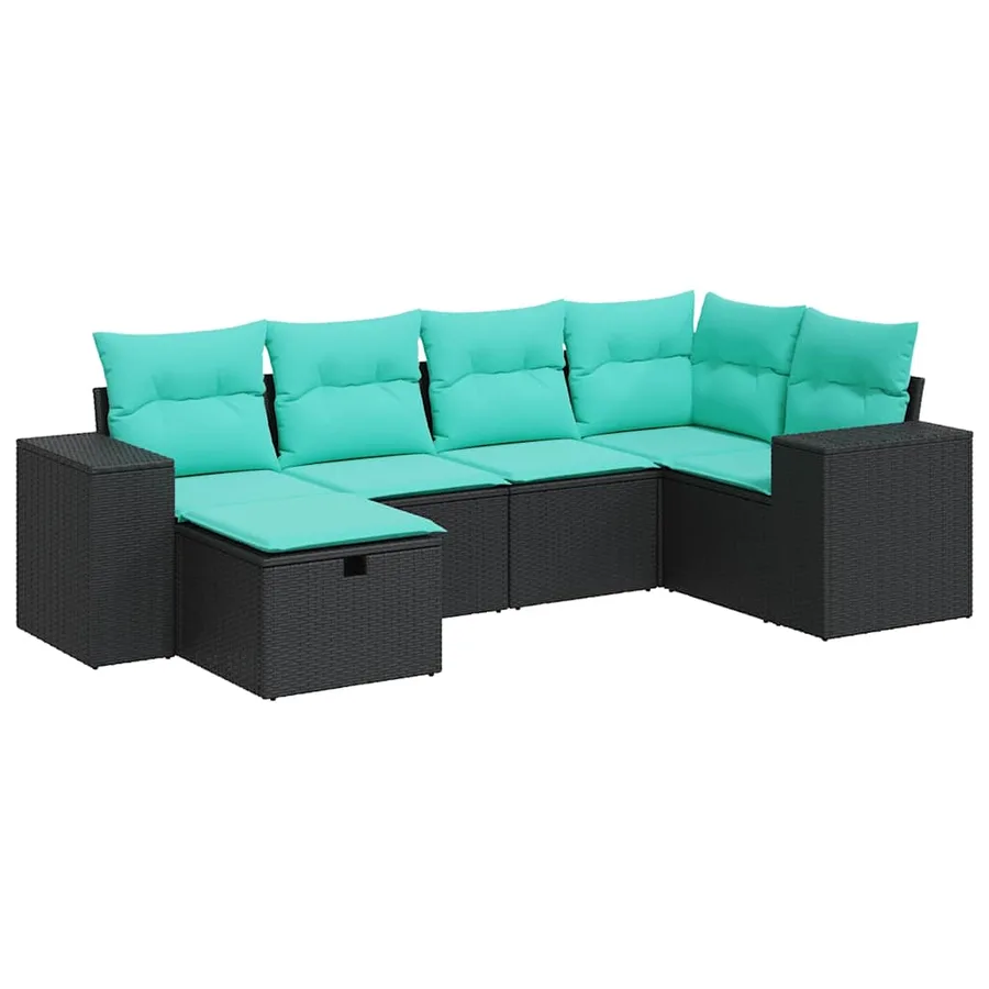 Salon de jardin 6 pcs avec coussins noir résine tressée - 2