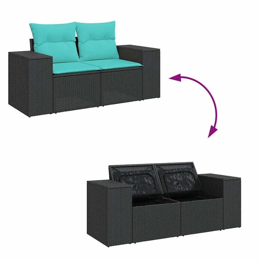 Salon de jardin 6 pcs avec coussins noir résine tressée - 9