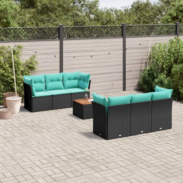 Salon de jardin 7 pcs avec coussins noir résine tressée 62 x 62 x 69 cm - 62,6 kg