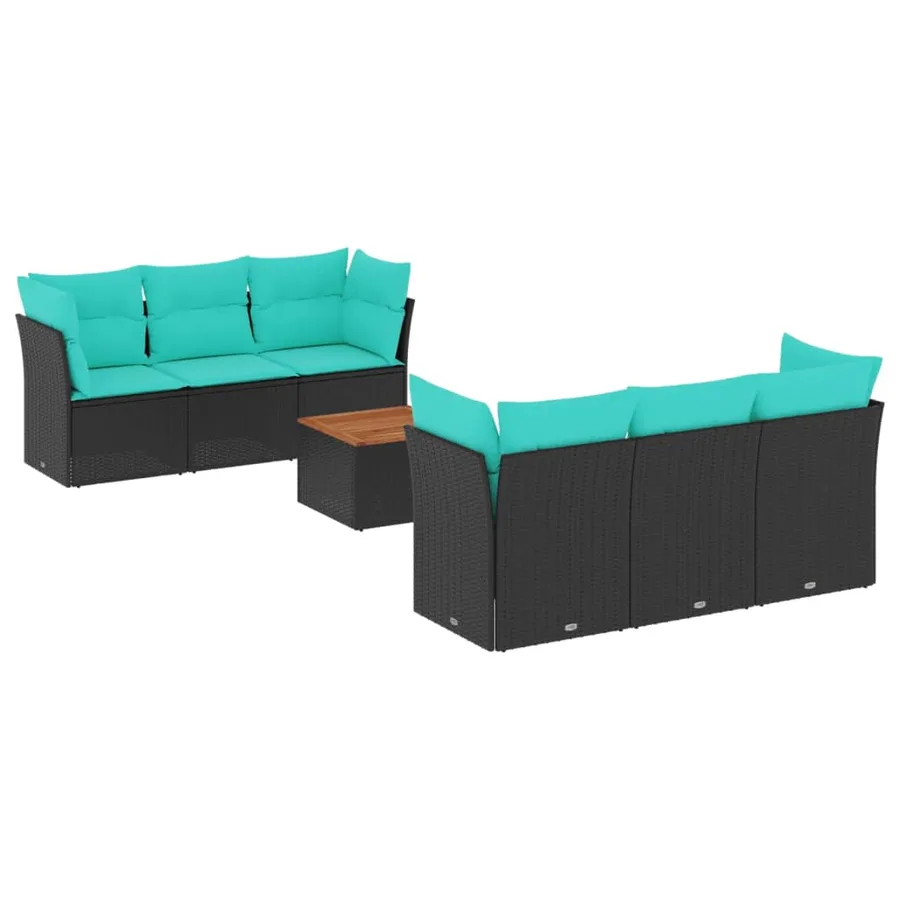 Salon de jardin 7 pcs avec coussins noir résine tressée 62 x 62 x 69 cm - 62,6 kg - 2