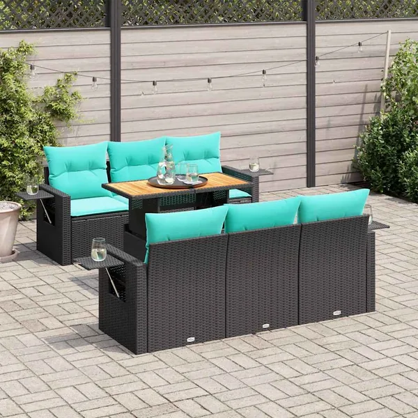 Salon de jardin 7 pcs avec coussins noir résine tressée 55 x 62 x 69 cm - 70,0 kg