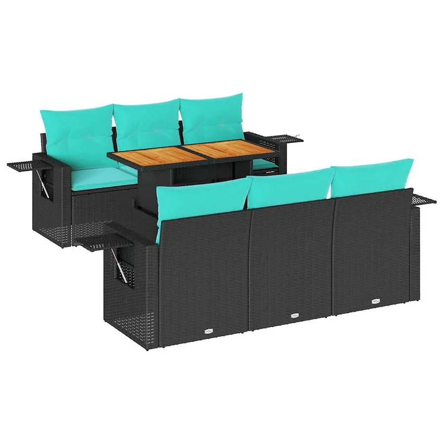 Salon de jardin 7 pcs avec coussins noir résine tressée 55 x 62 x 69 cm - 70,0 kg - 2
