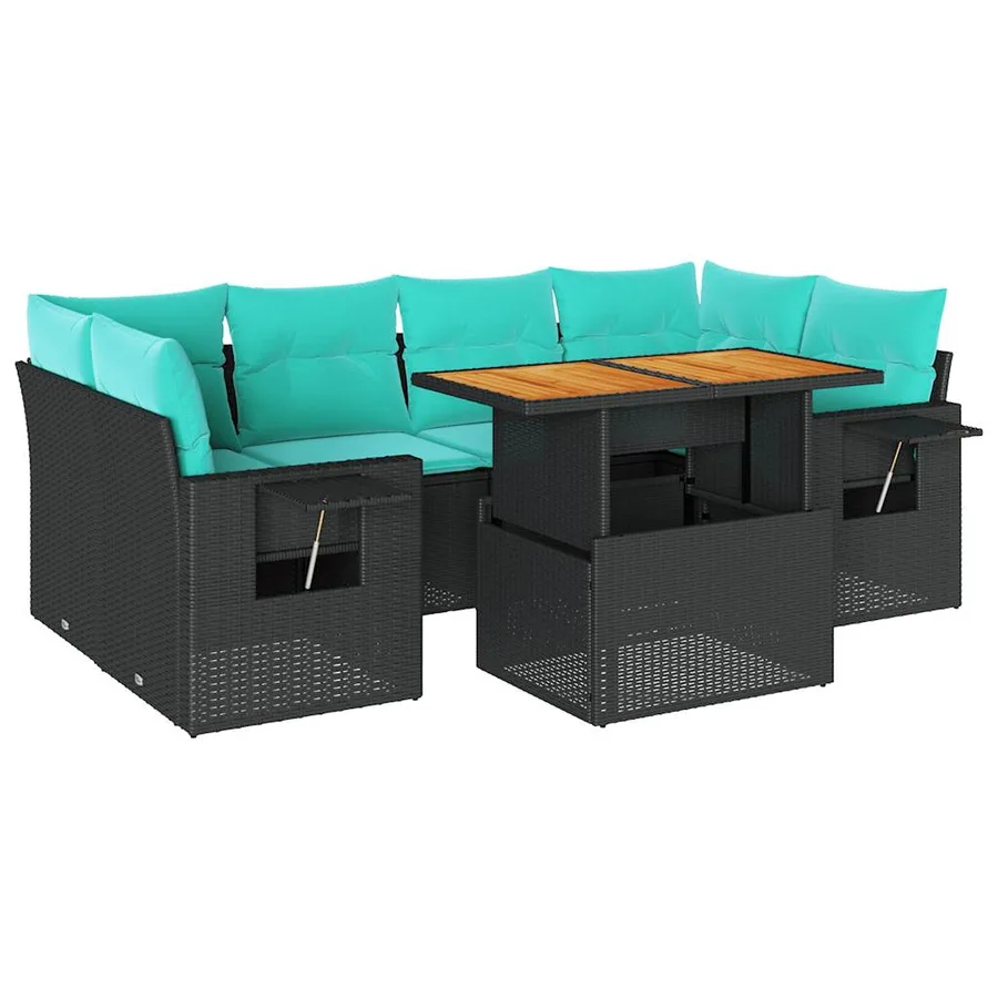 Salon de jardin 7 pcs avec coussins noir résine tressée 55 x 62 x 69 cm - 69,6 kg - 2