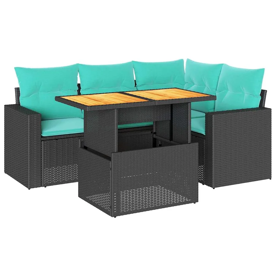 Salon de jardin 5 pcs avec coussins noir résine tressée - 2