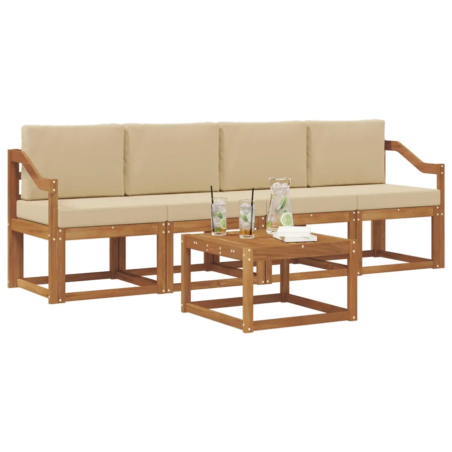 Ensemble de canapés d'extérieur 5 pcs Naturel et Beige - 3