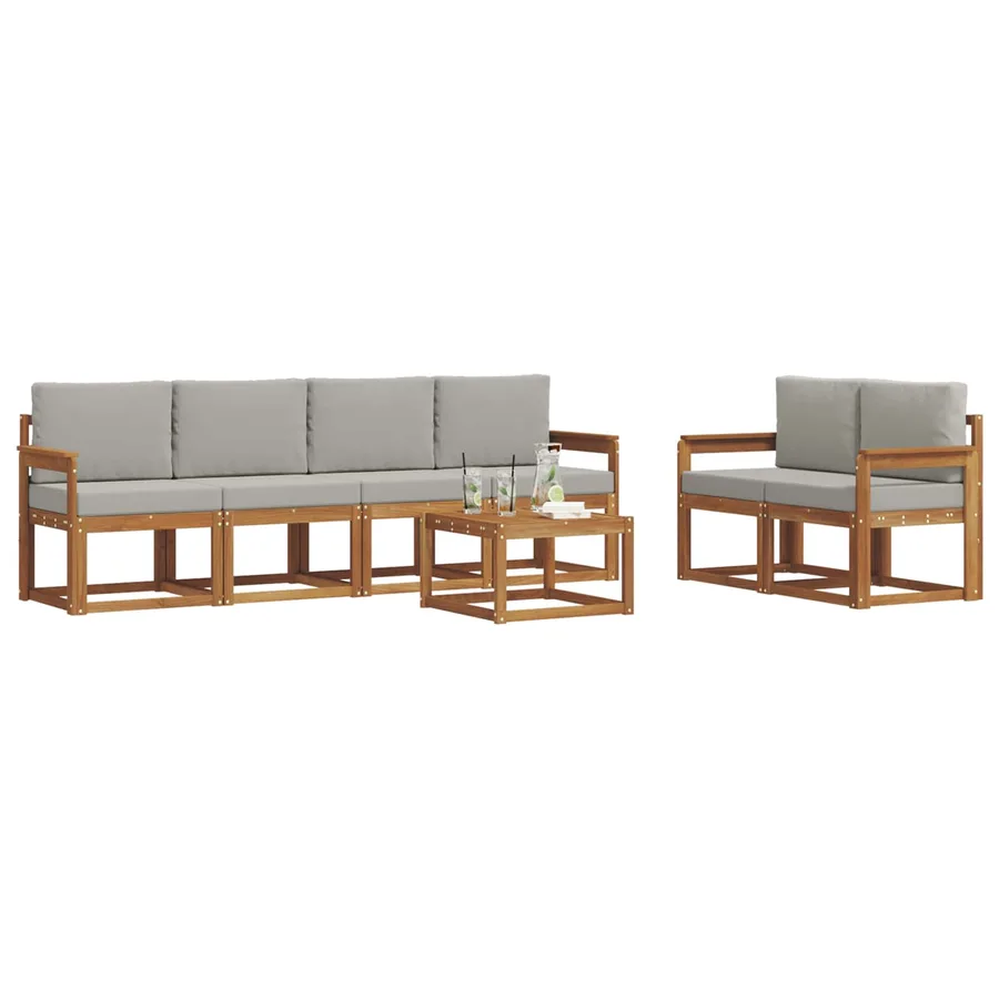 Ensemble de canapés d'extérieur 7 pcs Gris Naturel et Clair - 3