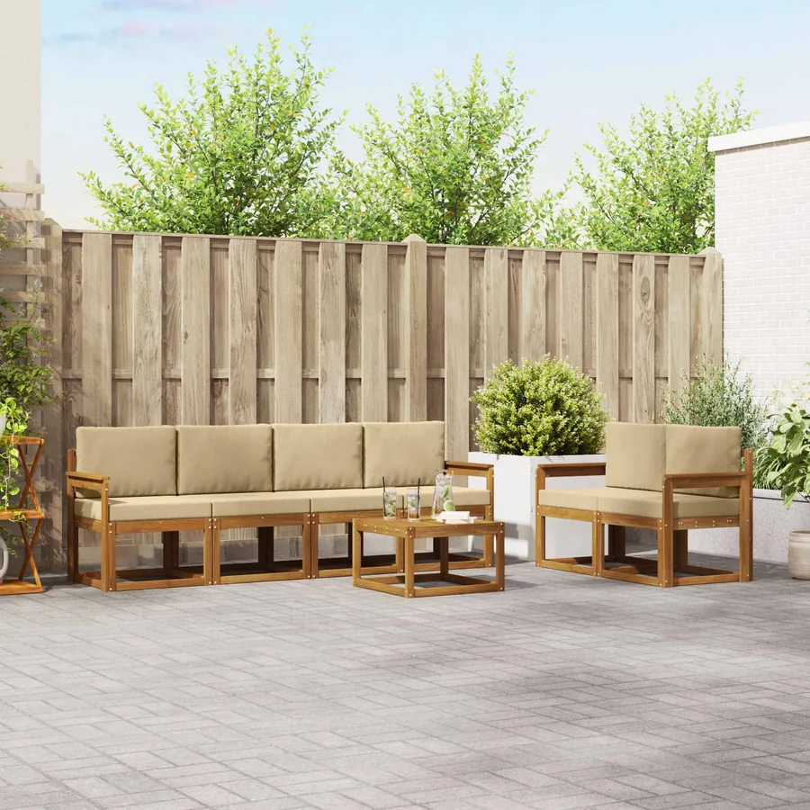 Ensemble de canapés d'extérieur 7 pcs Naturel et Beige