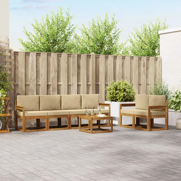 Ensemble de canapés d'extérieur 7 pcs Naturel et Beige