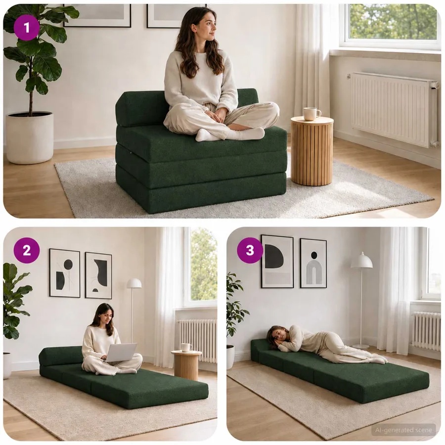Canapé-lit pliable Vert foncé 200 x 70 x 10 cm Tissu - 7
