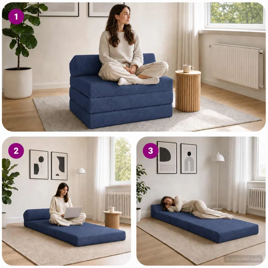 Canapé-lit pliable Bleu 200 x 70 x 10 cm Tissu - 7