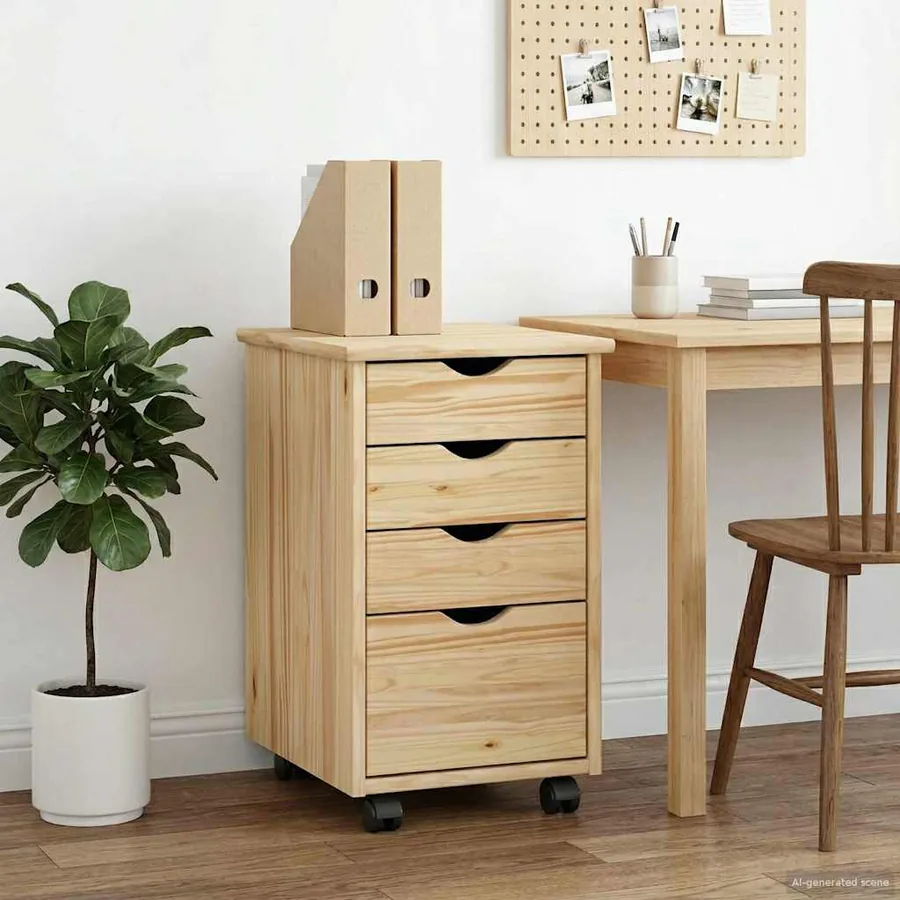 Cabinet roulant avec roue Marron 34 x 39 x 56 cm Pin massif