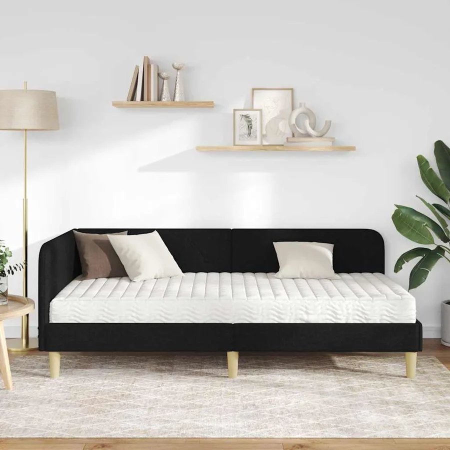 Cadre de lit d'angle Noir 90 x 190 cm tissu - 4