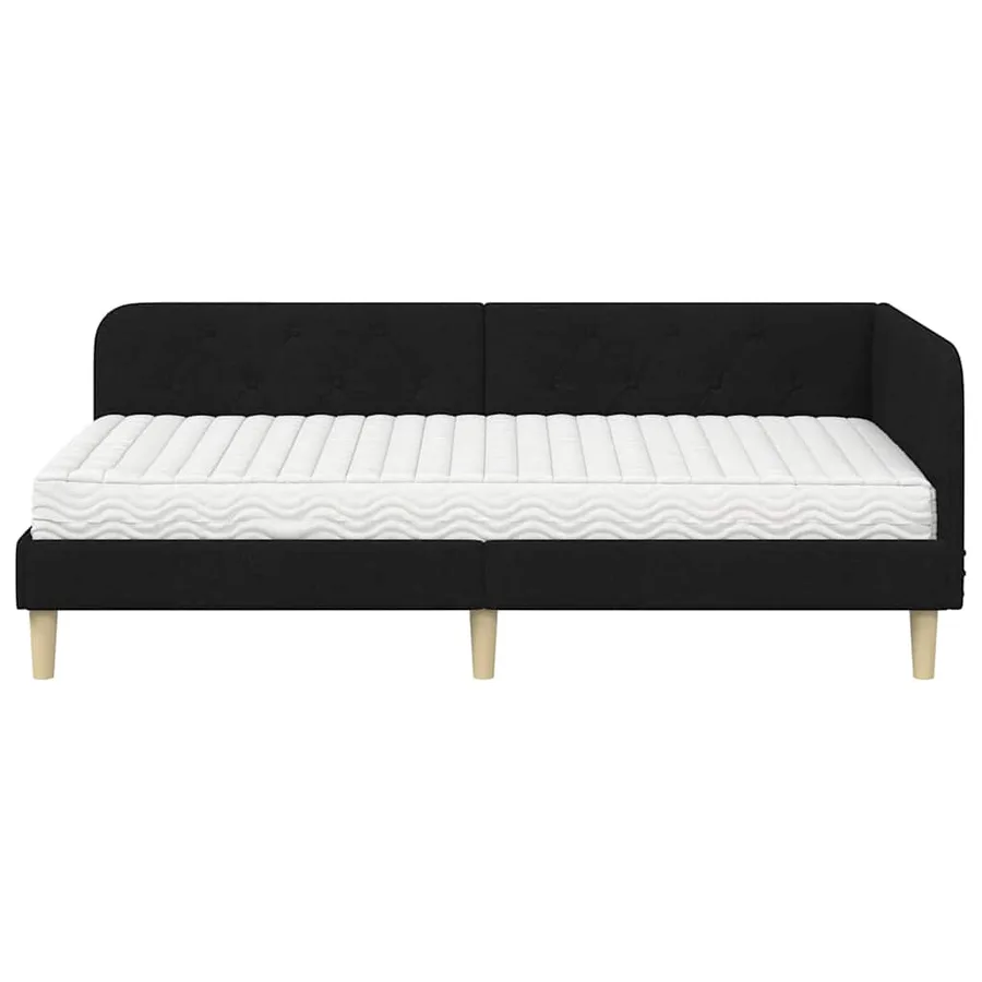 Cadre de lit d'angle Noir 90 x 190 cm tissu - 5