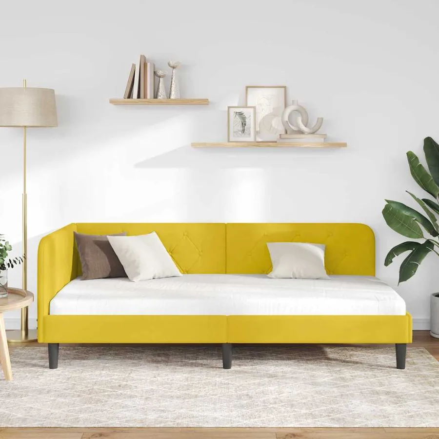 Cadre de lit d'angle Jaune 100 x 200 cm Velours - 4