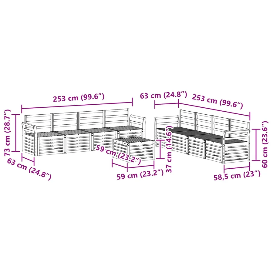 Ensembles de canapés 9 pcs Naturel Bois d'Acacia Massif - 10