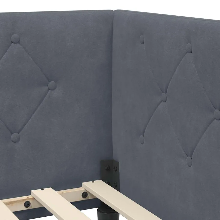 Cadre de lit d'angle Gris foncé 90 x 190 cm Velours - 10