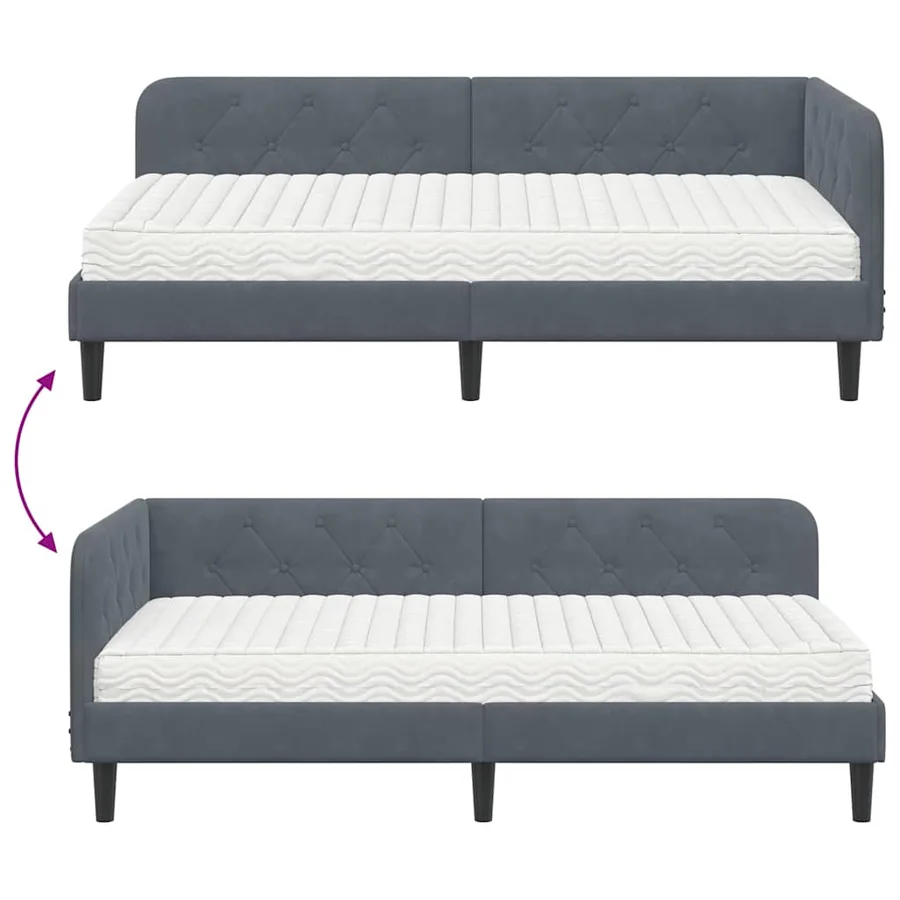 Cadre de lit d'angle Gris foncé 90 x 190 cm Velours - 12