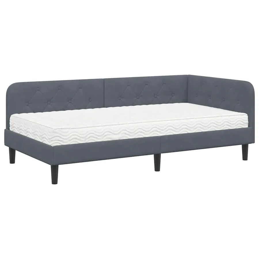 Cadre de lit d'angle Gris foncé 90 x 190 cm Velours - 2