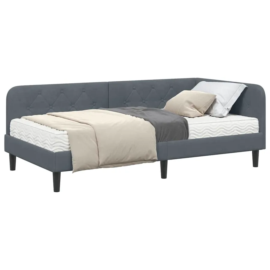 Cadre de lit d'angle Gris foncé 90 x 190 cm Velours - 3