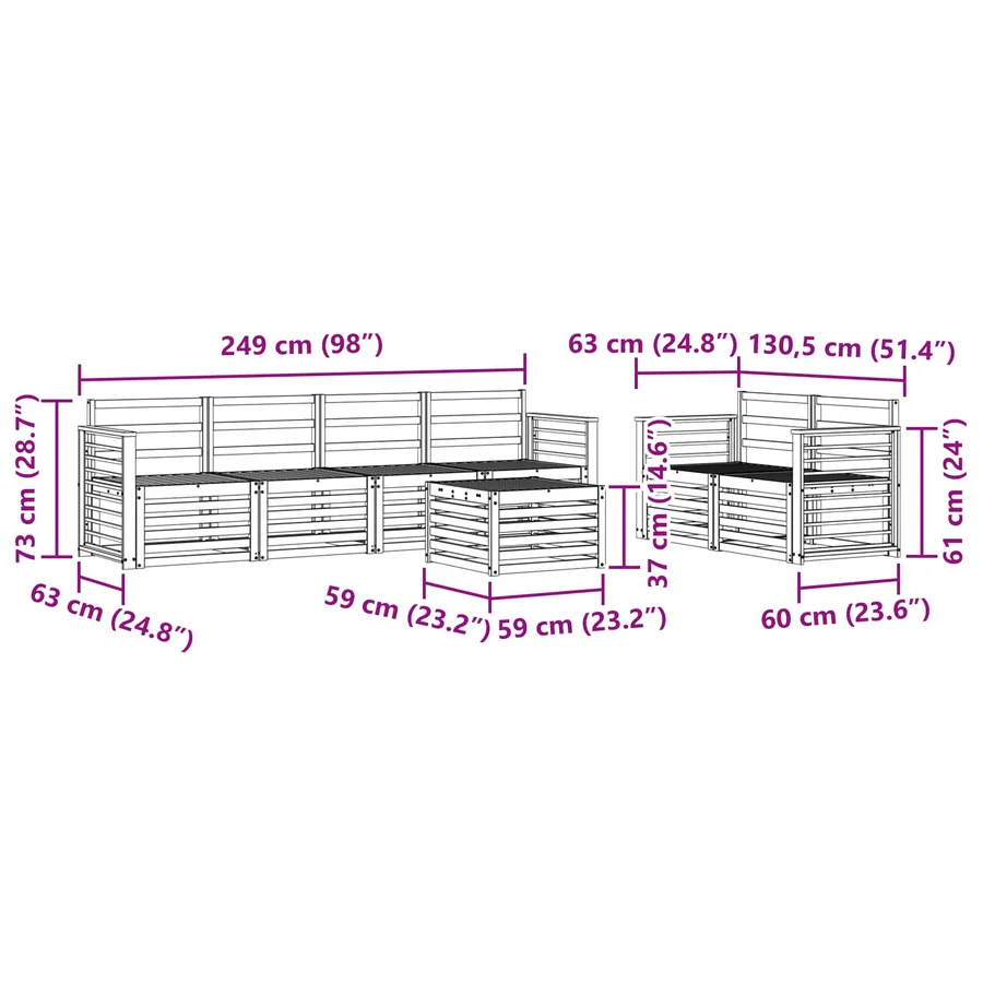 Ensembles de canapés 7 pcs Naturel Bois d'Acacia Massif - 9
