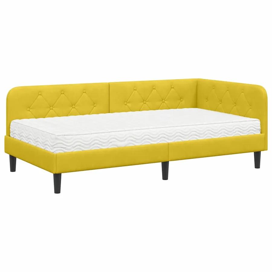 Cadre de lit d'angle Jaune 100 x 200 cm Velours - 2