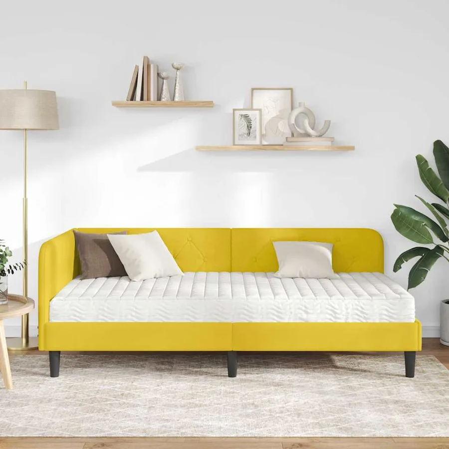 Cadre de lit d'angle Jaune 100 x 200 cm Velours - 4