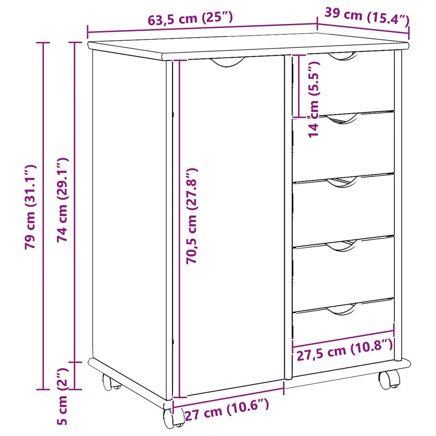 Cabinet roulant avec roue Marron miel 63,5 x 39 x 79 cm - 10