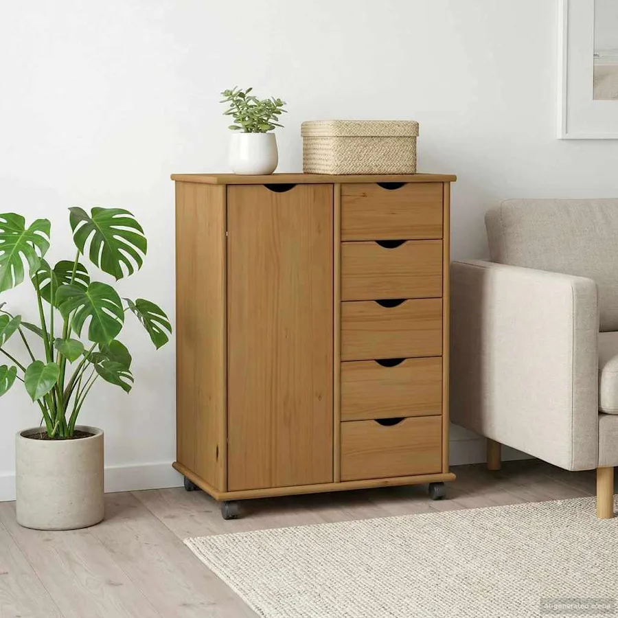 Cabinet roulant avec roue Marron miel 63,5 x 39 x 79 cm - 3