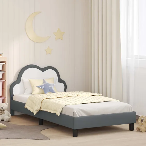 Cadre de lit pour enfants avec tête de lit Gris clair PU