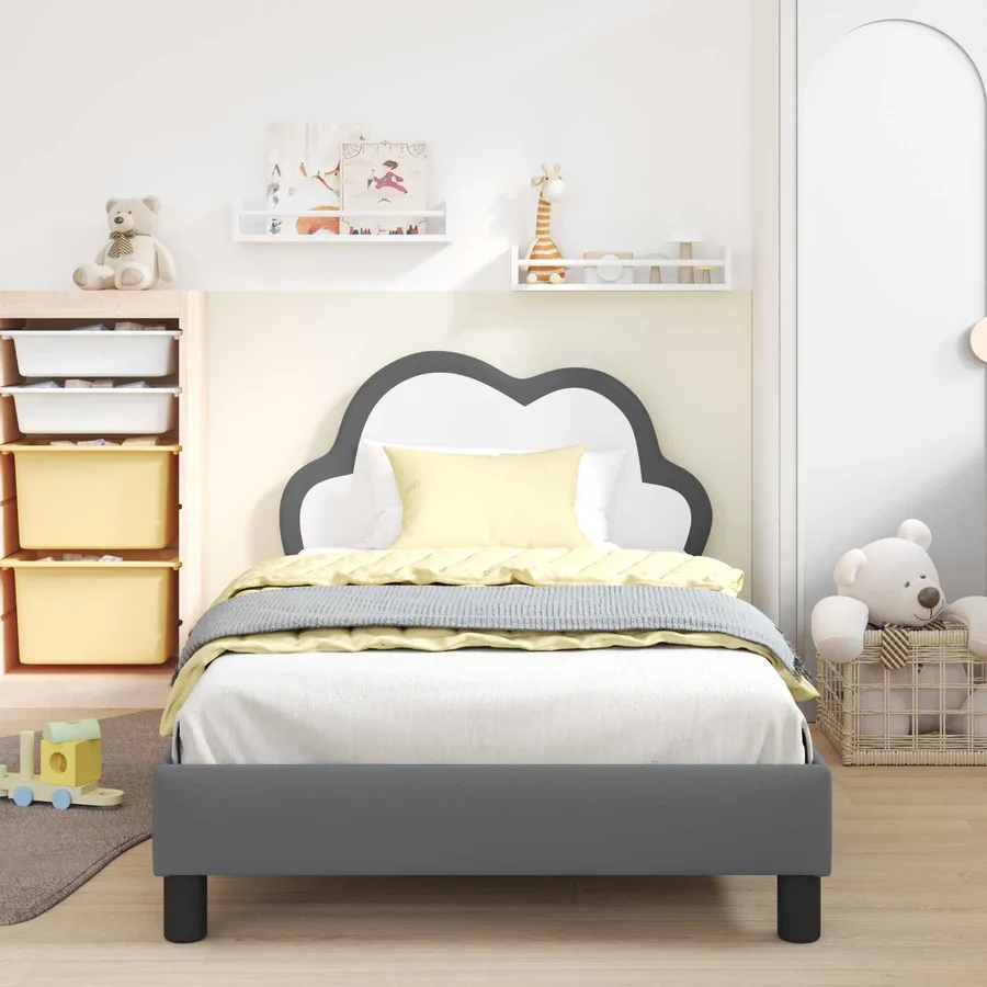 Cadre de lit pour enfants avec tête de lit Gris clair PU - 3