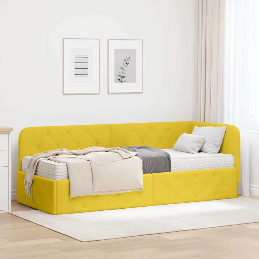Cadre de lit d'angle Jaune 80 x 200 cm Velours