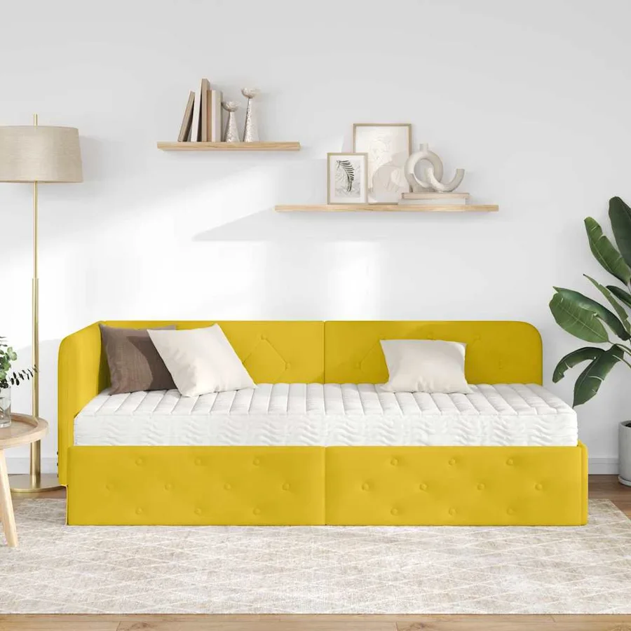 Cadre de lit d'angle Jaune 80 x 200 cm Velours - 4