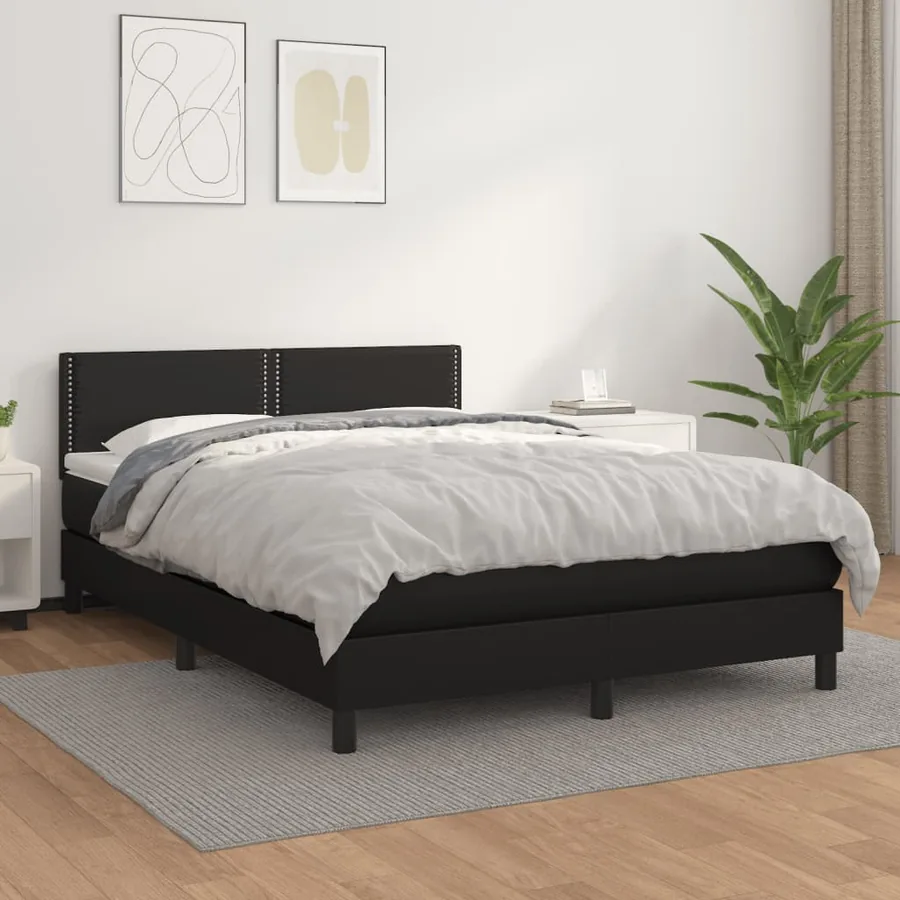 Sommier à lattes de lit avec matelas Noir 140x190 cm Similicuir