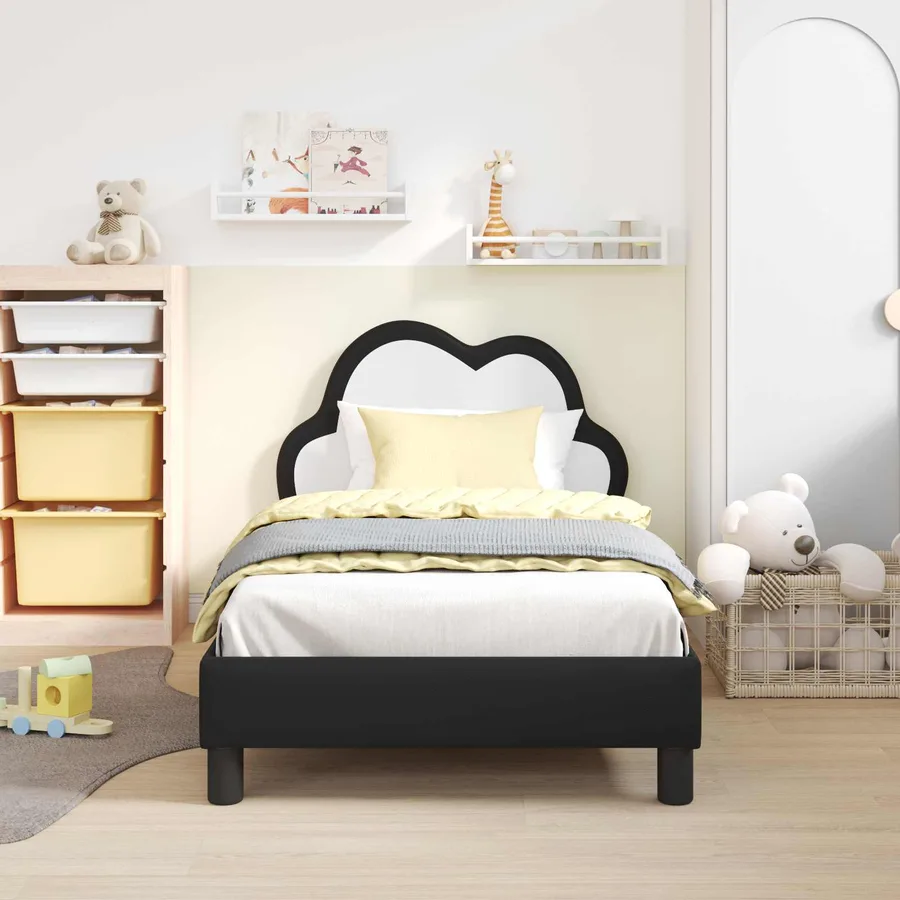 Cadre de lit pour enfants avec tête de lit Noir 80 x 160 cm PU - 3