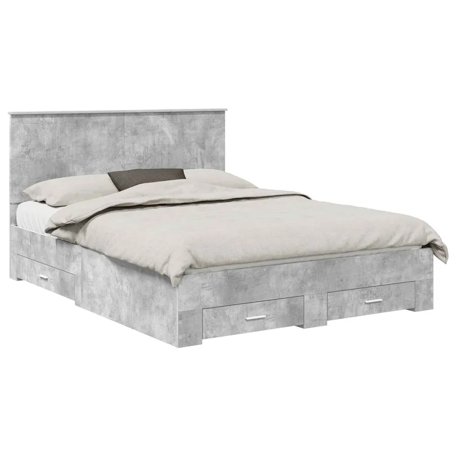 Cadre de lit Gris béton 150 x 200 cm Bois d'ingénierie - 2