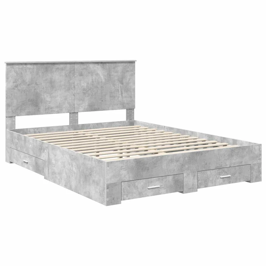 Cadre de lit Gris béton 150 x 200 cm Bois d'ingénierie - 4